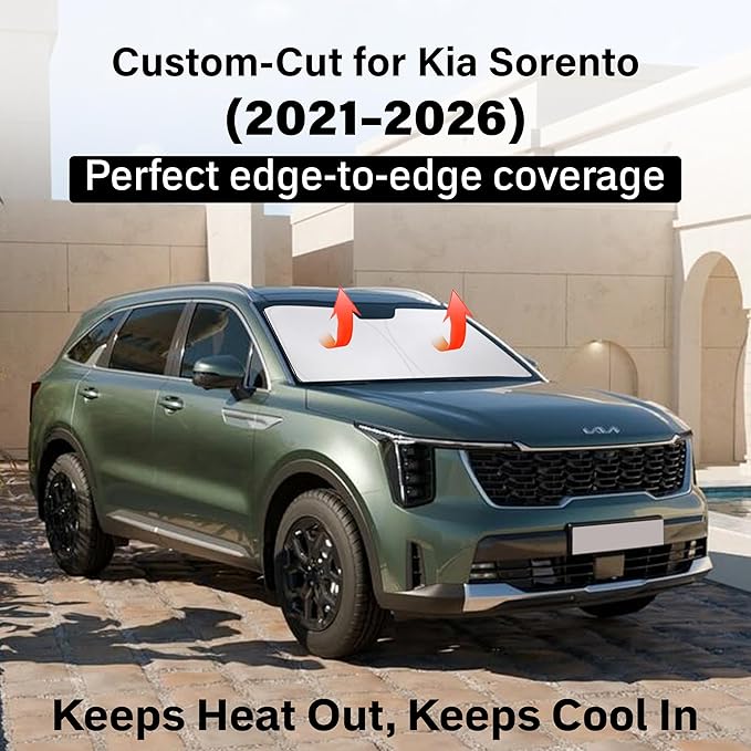 EcoNour Windshield Sun Shade Compatible for Kia Sorento 2021–2026 | SUV Front Window Sun Visor Protector | Foldable Sunshade | Blocks UV Rays & Keeps Cabin Cool