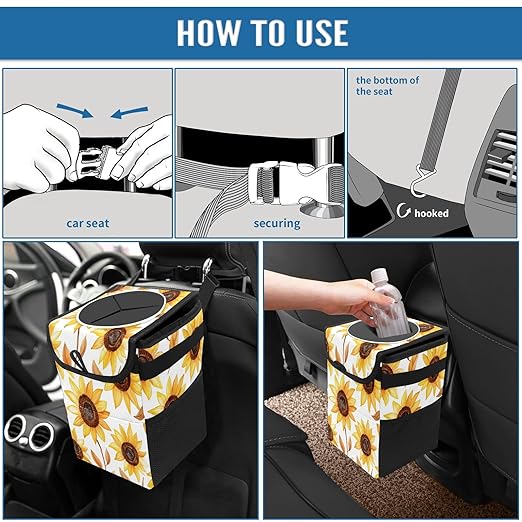 GVGHIDZ Car Trash Can – Multi-Purpose, Lightweight and Portable with Durable Water-Resistant Coating, No Installation Required, Practical and Ample Capacity, Variety of Colors.Beautiful Sunflower