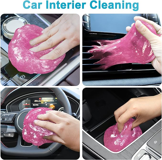 FiveJoy Car Cleaning Gel Universal Cleaning Putty for Car Interior, Reusable Auto Cleaning Slime Car Cleaning Supplies for Car Vent, Keyboard Cleaner Pink 2Pack