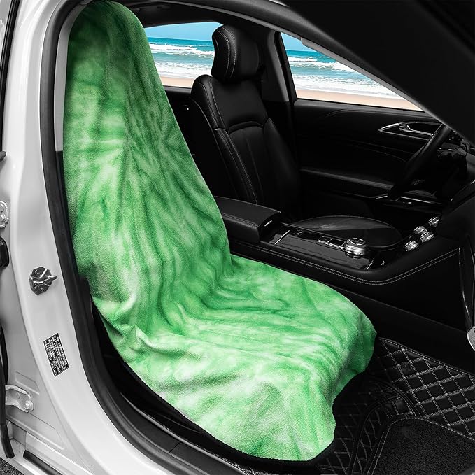 Car Seat Towel Covers with Storage Bag, Waterproof Sweatproof Towel Seat Cover Universal Front Seat Covers Machine Washable Non-Slip Seat Protector for Gym Workouts(Green, 1Pcs Front Seat Cover)