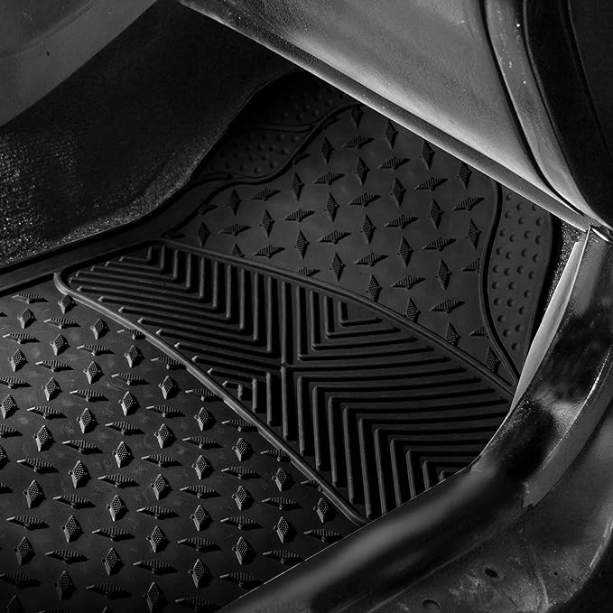 FH Group Automotive Floor Mats Climaproof for All Weather Protection Universal Fit Trim to Fit for Most Cars, SUVs, and Trucks, 3 Row 4pc Full Set Black
