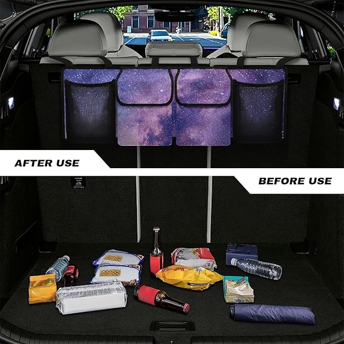 CLOHOMIN Starry Sky Car Trunk Organizer Purple Car Trunk Organizers Fashion Backseat Hanging Storage Car Accessories Backseat Car Organizer for SUV Trucks Sedan