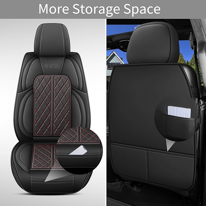 DuDuWang Car Seat Covers Custom Fit for Toyota Tacoma 2016-2023 Breathable Waterproof Faux Leather Protective Seat Cover with Pickup Truck (Black Redline, Full Set)