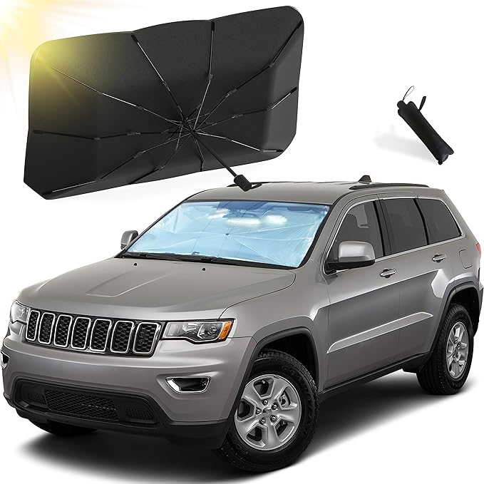 EcoNour Car Windshield Sunshade | Foldable Reflector Umbrella Sunshade, Blocks UV Rays Sun Visor Protector to Keep Your Vehicle Cool and Damage Free (Large 55 inches x 31 inches)