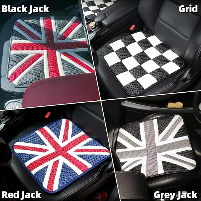 Universal British Flag Car Seat Cushion for MINI Cooper Compatible w/Clubman Countryman Cooper S J01 J05 U25 R/F Series Cooling Pad & Memory Foam (Grey)