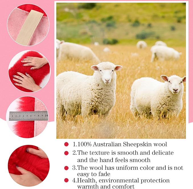 Frienda Furry Armrest Cover Auto Center Console Cover Car Soft Console Pad, Real Sheepskin Wool Soft Fluffy Auto Center Armrest Pad for Most Car Decoration Protector(Red)