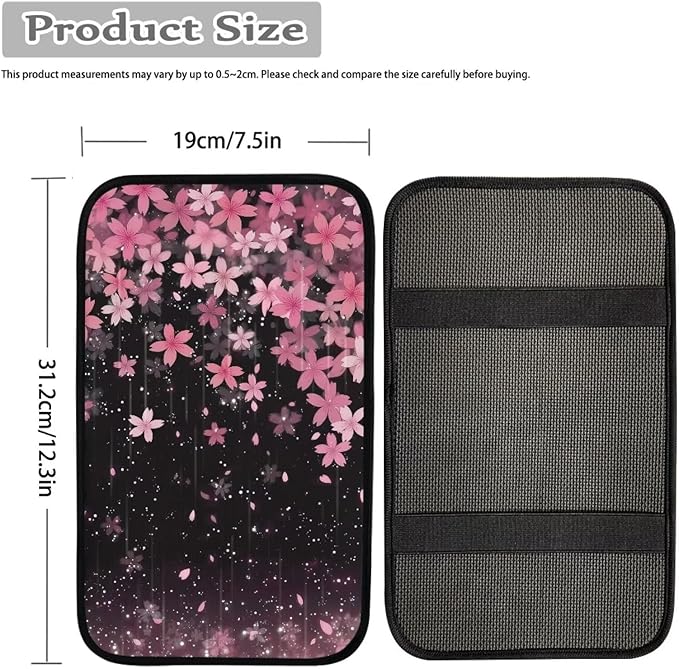 Pink Flower Car Armrest Pad for Women Cherry Blossom Car Accessories Decor Soft Center Console Arm Rest Protector Cover Universal for SUV Van Sedan Truck