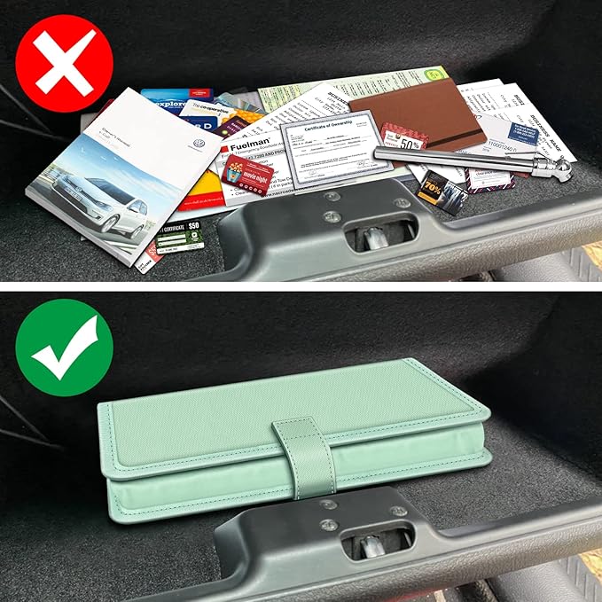 FINPAC Car Document Holder, Vehicle Registration and Insurance Card Holder, Auto Glove Box Organizer Owner Manual Presenter Pouch, Automotive Paperwork Organizer, Sage Green
