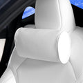 Car Headrest Pillow for Driving - Luxury Leather 100% Memory Foam, Ergonomic Neck Support - Universal Fit Head Rest Travel Pillow for Most Cars, Home & Office, White, 1 Pack