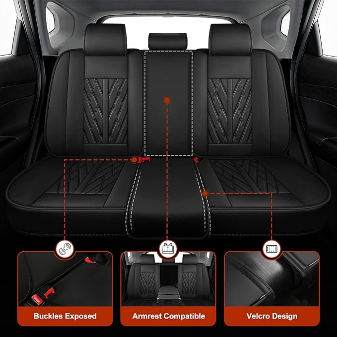 TTX LIGHTING Seat Covers Fit for Ford Fusion 2010-2020 Seat Covers Full Set Car Seat Covers Faux Leather Breathable Waterproof Car Seat Protector (5 Seats, Black)