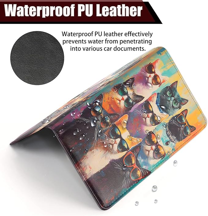 Car Document Holder with Magnetic Shut, Car Registration and Insurance Card Holder, Vehicle Glove Box Organizer Documents, Driver License, Auto Paperwork Organizer Wallet, Colorful Cat With Glasses