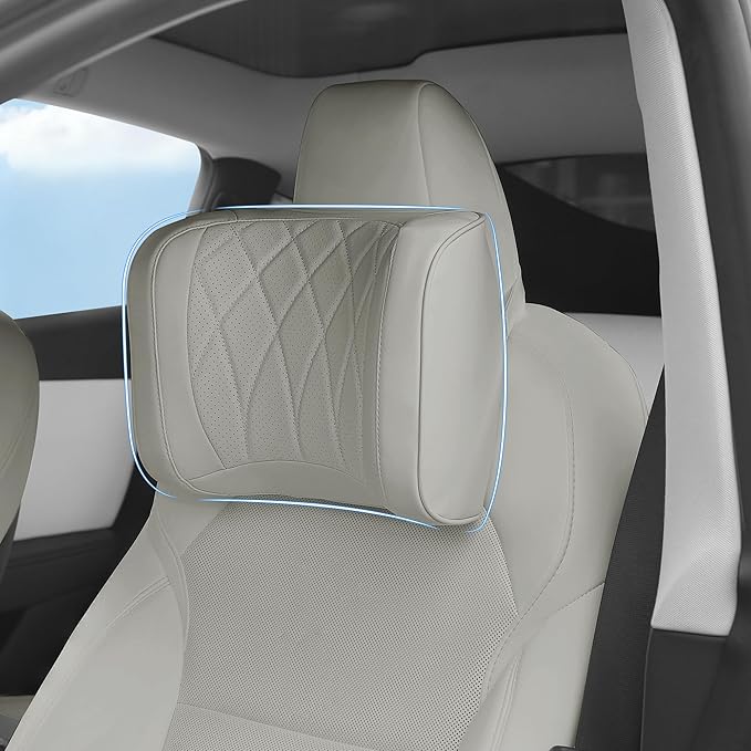 Dapucarin Car Headrest Pillow U-Shaped, Memory Foam Head Neck Support Cushion for Driving, Leather Head Rest Travel Pillows for Sleeping, Breathable Removable Cover, Gray, 2 Pack