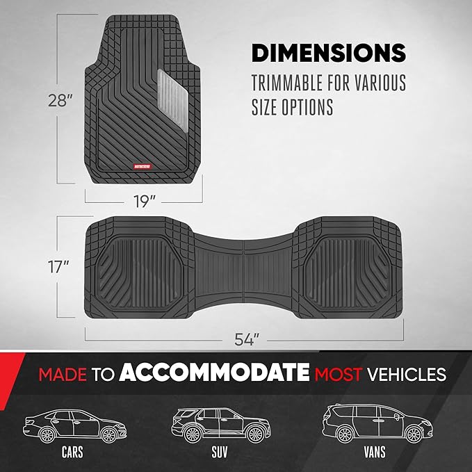 Motor Trend MetallicGuard Car Floor Mats Full Set - Durable Rubber Floor Mats with Silver Metallic Heel Pad, All-Weather Interior Protection for Front and Rear with Non-Slip Backing