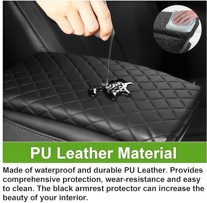 Armrest Cover for Toyota Tacoma Center Console Pad with Organizer Storage Pockets, Black Faux Leather Arm Rest Lid Protector Cushion Interior Accessories (2016-2023)