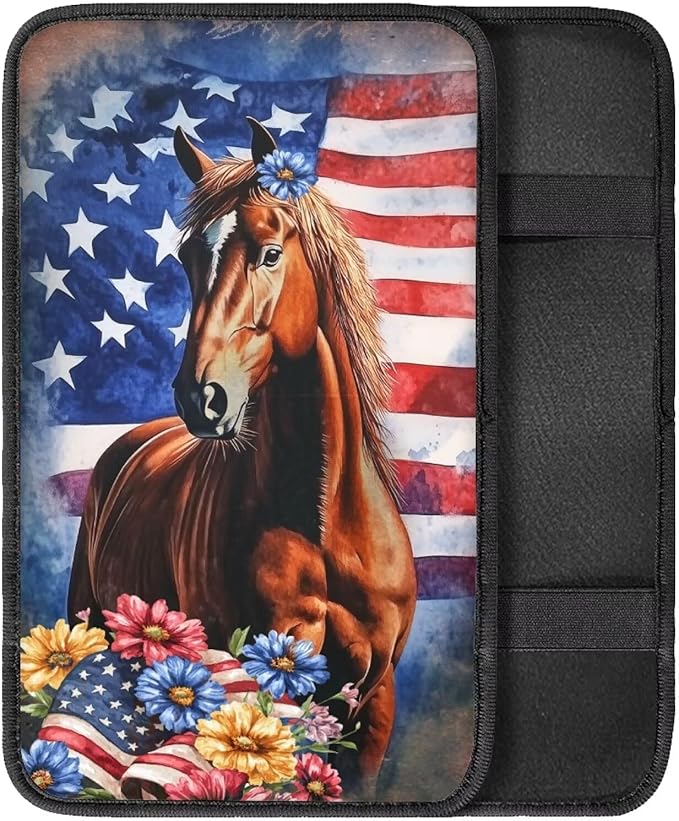 Flag Horse Auto Armrest Console Cover Arm Rest Cover Car Soft Car Console Covers Protect from Pet Claws for Most Vehicle, SUV, Truck, Cars