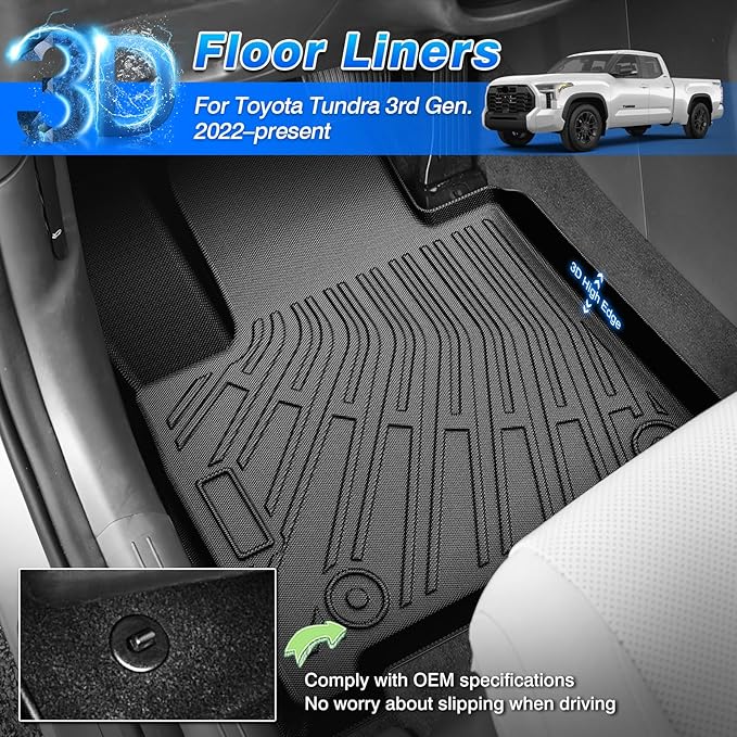 Cartist Floor Mats for Toyota Tundra 2022-2025 2026 CrewMax Cab, All Weather Floor Liners for Tundra Accessories, Heavy Duty TPE Car Mats, Car Accessories