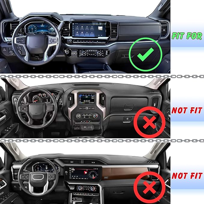 Non-Slip Dash Cover Mat Sunshield Protector Pad Compatible with Chevy Chevrolet Silverado 2022-2024 2025/ for GMC Sierra 1500 / Sierra 2500HD / 3500HD 2024 2025 Dashboard Cover (Red Trim)