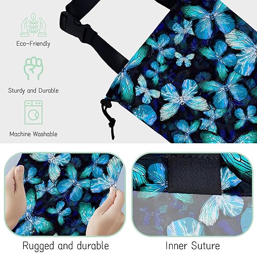 NHNXHWIA Blue Butterfly Car Trash Bag,Hanging Drawstring Car Garbage Bag,Waterproof Canvas Car Back Seat Organizer with Adjustable Buckle,for Vehicles,SUVs,Camping,Road Trips