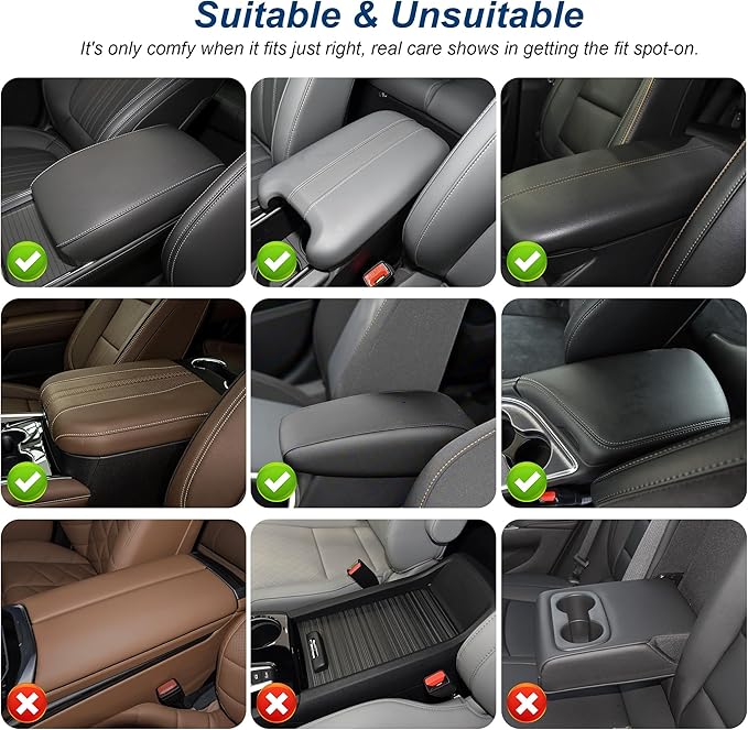 Center Console Cover Fit for VW/Volkswagen Premium Leather Car Armrest Cover with 2 Storage BagsStorage Box Waterproof Car Arm Rest Covers(Black)