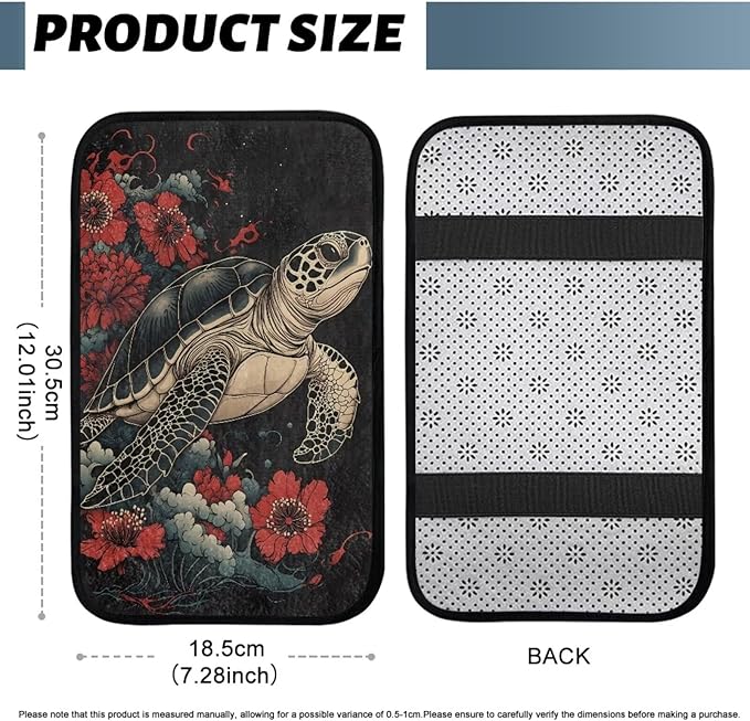 Bulopur Turtle Flower Arm Rest Cover Car Flannel Easy to Install Car Console Covers Vehicle Armrest Cover Vehicle Accessories 12.01 x 7.28 Inch Fit for Most Cars, Vehicles, SUVs