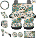 Dngkaoje Boho Butterfly Car Seat Covers Full Set for Front and Rear 13 Pack Vintageul Butterfly Auto Interior Accessories Set Womens Center Console Cover,Hanging Trash Bag,Seatbelt Shoulder Pads