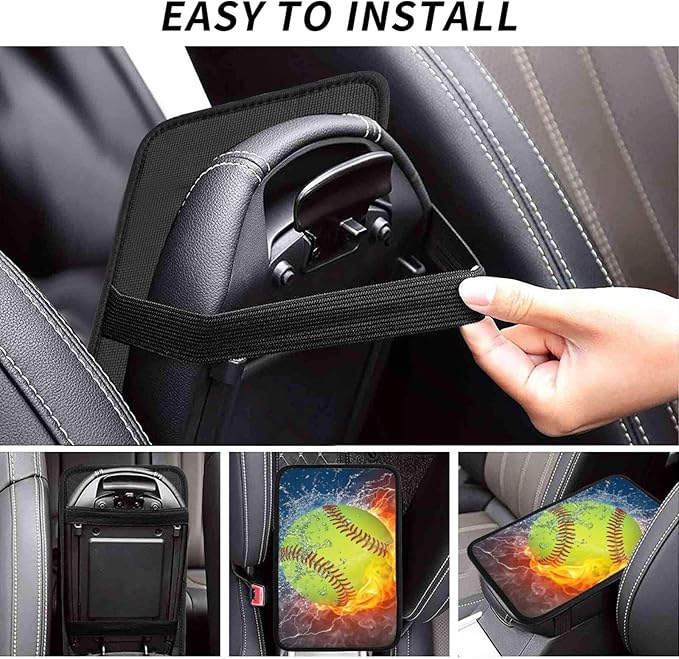 Fire Softball Auto Center Console Armrest Cover Pad, Universal Fit Waterproof Comfort Car Armrest Cushion for Most Vehicle SUV Truck