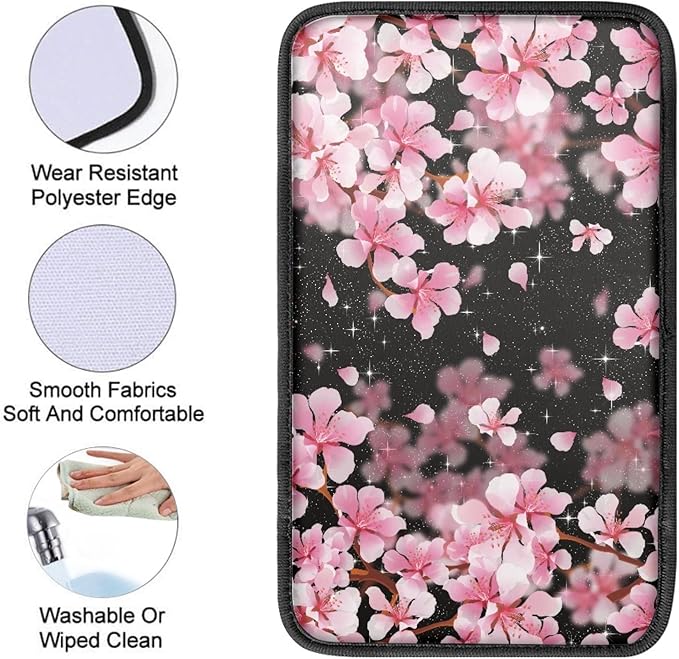 Cherry Blossom Print Car Center Console Cover for Women,Armrest Cover for SUV Sedan Truck,Non-Slip and Washable
