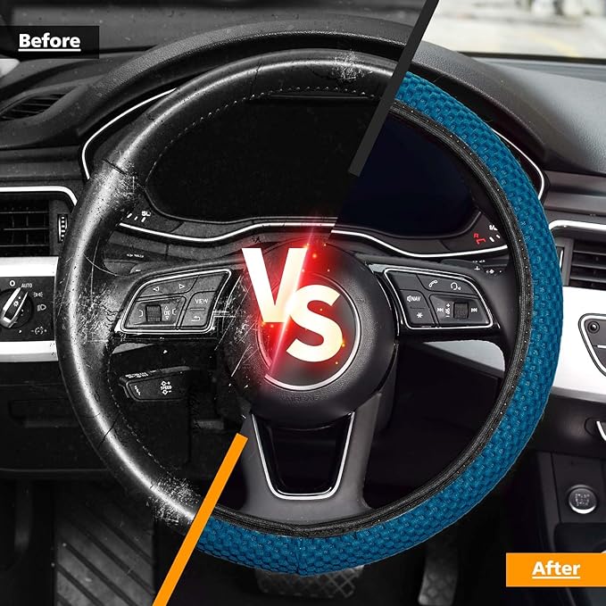 KAFEEK Elastic Stretch Steering Wheel Cover, Breathable Ice Silk Microfiber, Non-Slip Grip, Warm in Winter and Cool in Summer, Odorless, Car Accessories Fit Cars, Sedans, SUVs, Sky Blue