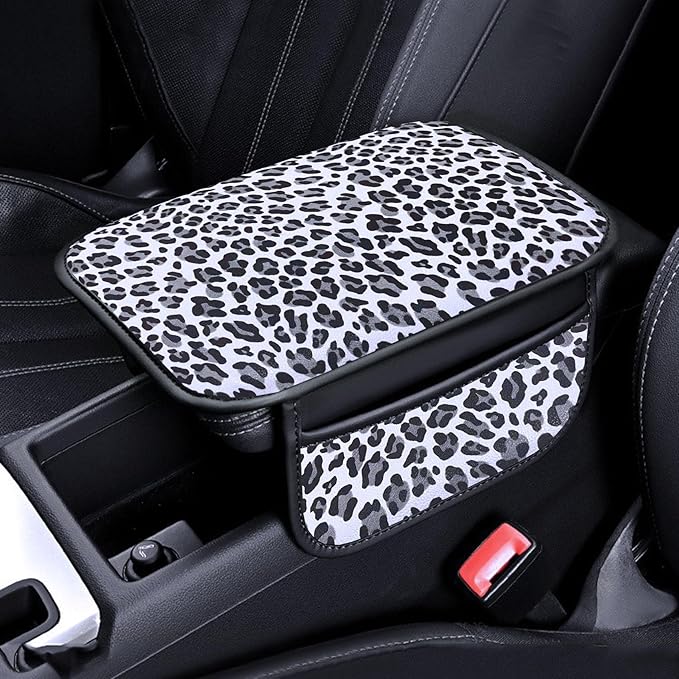 Forala Auto Center Console Pad PU Leather Car Armrest Seat Box Cover Protector Universal Fit (White Gray)