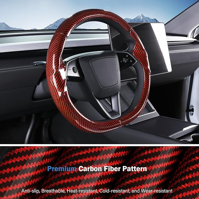 Steering Wheel Cover for Tesla Model 3 Highland(2024-Present)/ Model Y Juniper(2025-Present),Anti-Slip,Comfortable Grip,Breathable,Customized for Tesla Model 3/Y Accessories,Bright Red