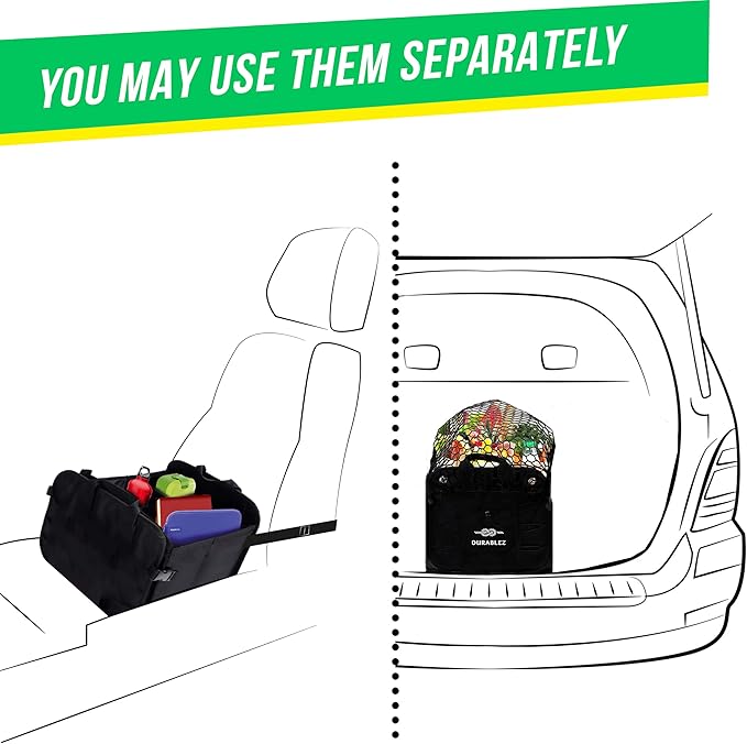 DURABLEZ 3-Section Car Trunk Organizer XL – Large Modular Auto Storage Bin, Foldable Multi-Compartment Cargo Organizer for Car Trunk, Heavy Duty 1680D Design – Black