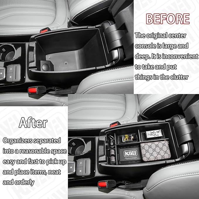 Center Console Organizer Compatible with Ford Escape 2020-2026/Bronco Sport 2021-2025 Accessories, Insert Armrest Box Secondary Storage Tray Black ABS Materials (Not for U725 2-Door)