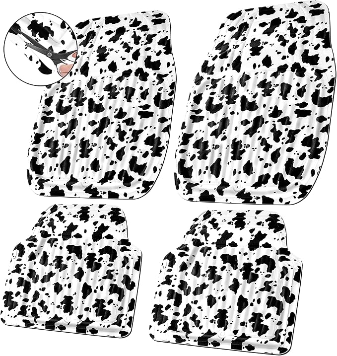 CASS Pass Leather Cow Print Car Floor Mats, 3D Waterproof All Weather, Universal Trim to Fit & Anti-Slip Burr Bottom, Safety & Light Easy Clean Install for SUV Truck Auto Sedan Van (Cow Print)