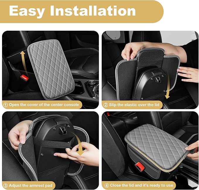 Center Console Cover Fit for TSX: Scratch and Wear Resistant Console Cover Leather with 2 Storage Bags -Upgraded Armrest Coverfor Car,Anti-Scratch Auto Armrest Pad Accessory （Black