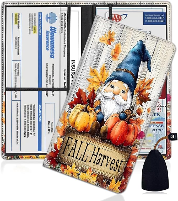Yuxcfhjfe Car Registration Holder, PU Leather Vehicle Glove Box Organizer for Driver License, Document, Car Insurance Holder with Magnetic Shut, Auto Paperwork Wallet Case Accessories, Dwarf Pumpkin