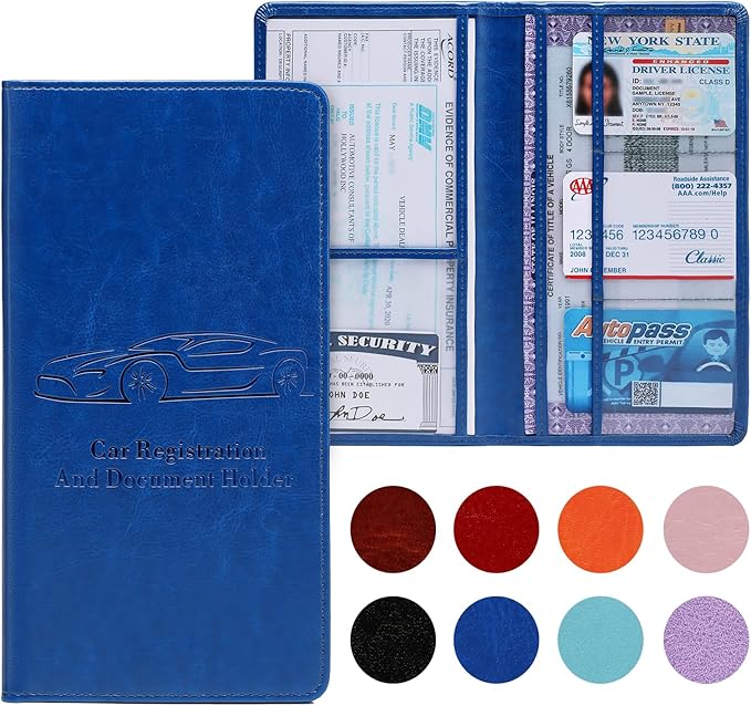 Peisicne Car Registration and Insurance Card Holder for Women Men, Dark Blue Glove Box Paperwork Organizer with Magnetic Buckle for Easy Access and Protect Documents and Various Cards in Vehicle