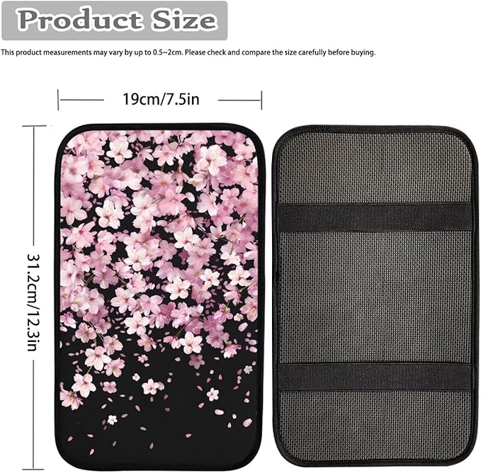 Cherry Blossom on Black Auto Center Console Cover Arm Rest Cover for SUV Truck,Soft Car Arm Rest Cover Universal Fit