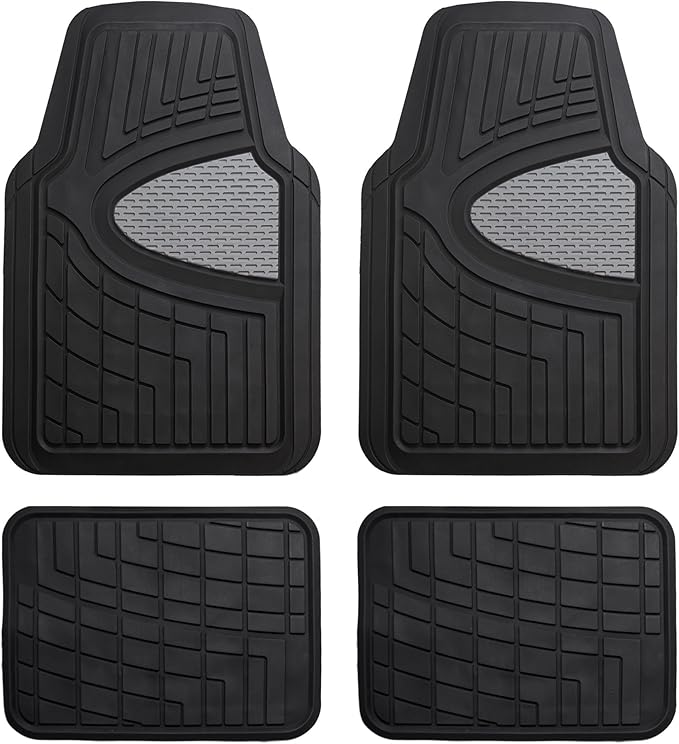 TLH Premium Tall Channel Rubber Car Trimmable Floor Mats - Heavy-Duty Gray Rubber Floor Mats, Universal Fit Full Set, Climaproof™ Floor Mats, Trimmable Floor Mats for Most Sedan, SUV, Truck