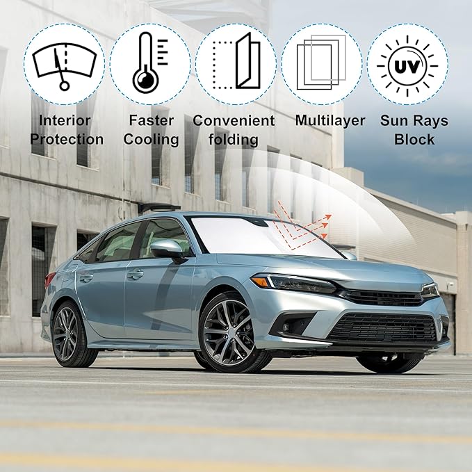 Windshield Sun Shade Custom Fit for 2022 2023 2024 2025 Honda Civic 11th Gen Accessories Foldable Sunshade Sun Blocker Protect Car from Sun Rays & Heat Damage Keep Car Cooler