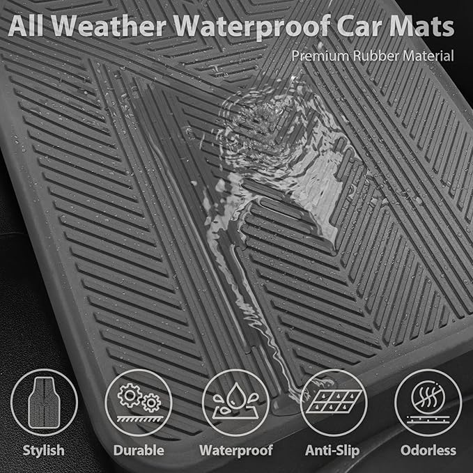 CAR PASS Universal Car Floor Mats & Cargo Liner Full Set, Waterproof Anti-Slip Rubber Trim to Fit Trunk Mats All Weather Protection Fit Car SUV Sedan Coupe Vehicle Automotive 5 Pieces, S-M Size Gray
