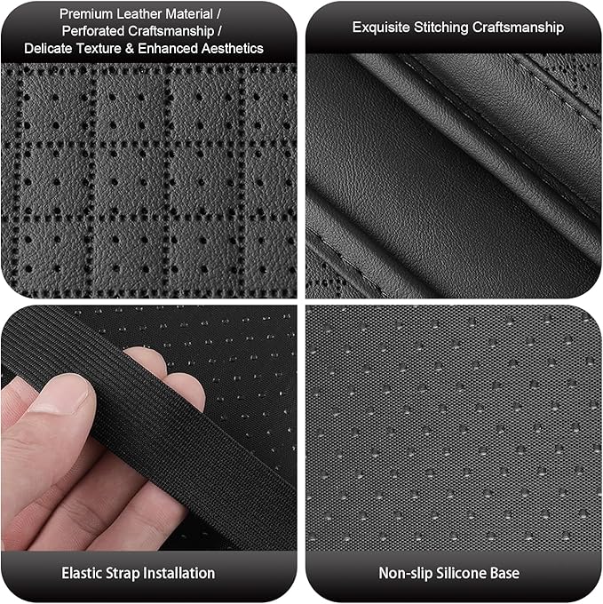 Car Center Console Cover, Perforated Leather Armrest Cushion with 2 Storage Bags, Plaid Arm Rest Box Pad, Car Armrest Storage Box Interior Accessories for Most Vehicles (Black)