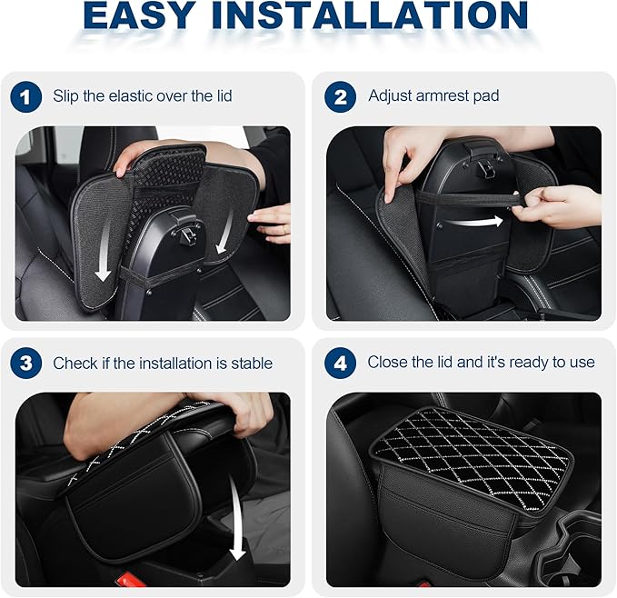 Armrest Cover with 2 Storage Bags Fit for VW/Volkswagen Tiguan Faux Leather Car Center Console Cover with DiamondStorage Box Waterproof Arm Rest Covers(Black)