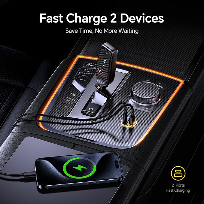 AOHI USB C Car Charger, PD 45W&QC 30W 2 Port Type-C Fast Charging Car Charger Lighter for MacBook Pro/Air, iPhone 17/16 /15Series, Galaxy S24 / S23, iPad Pro, AirPods and More