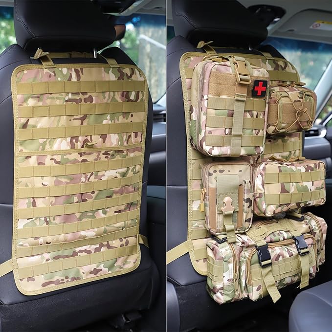 BXBXHD 6 Pack Tactical Truck Organizer Back Seat Storage Car Seat Storage Bag Molle Panels for vehicles, Car and SUV with Lots of Handy Compartments (CP camo)