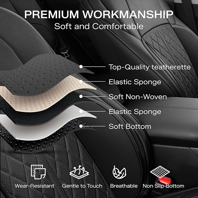DuDuWang Seat Covers Custom Fit for 2024-2025 Tacoma Pickup Truck Seat Cover Protector Cushion with Faux Leather Waterproof (Black, Full Set)