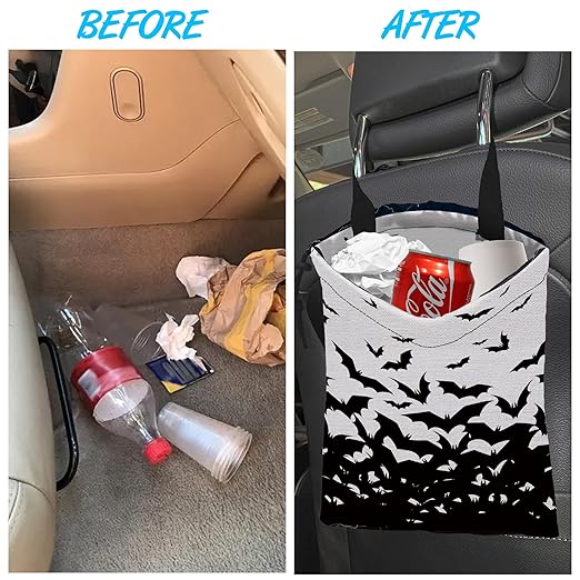 Car Trash Bag Hanging Abstract Black Bat Car Trash Can Waterproof Garbage Bag Hanging for Car Back Seat