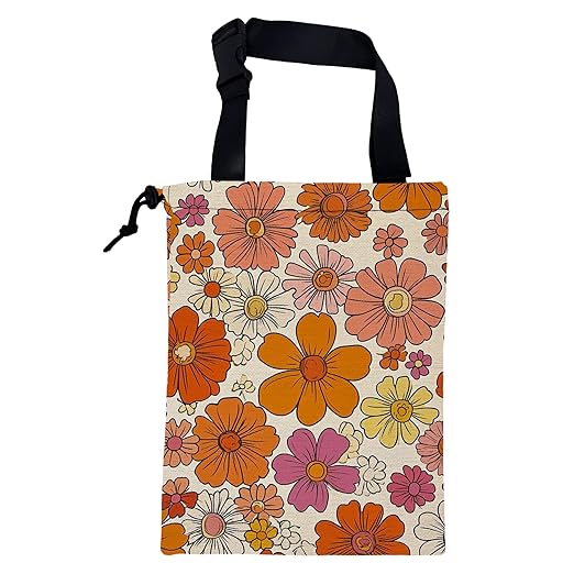 KXWQTRDD Car Trash Bag Hippie Vintage Flowers Leak-Proof Car Garbage Bag with Drawstring Foldable Canvas Trash Bin with Adjustable Buckle for Car Accessories, Travelling, Camping