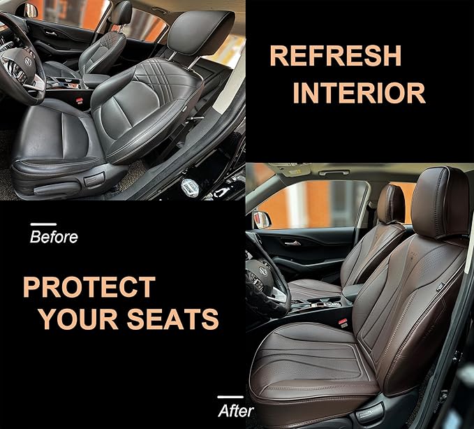 PINCTROT Car Seat Covers Front Set, Breathable Soft Pebbled Leather, Luxury Waterproof Seat Cushion, Airbag Compatible, Seat Protector Universal Fit Most Cars (Front Set, Coffee)