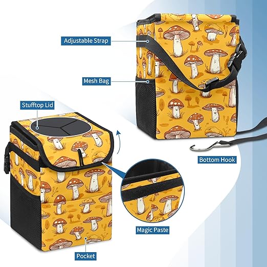GVGHIDZ Car Trash Can – Multi-Purpose, Lightweight and Portable with Durable Water-Resistant Coating, No Installation Required, Practical and Ample Capacity, Variety of Colors.Mushroom