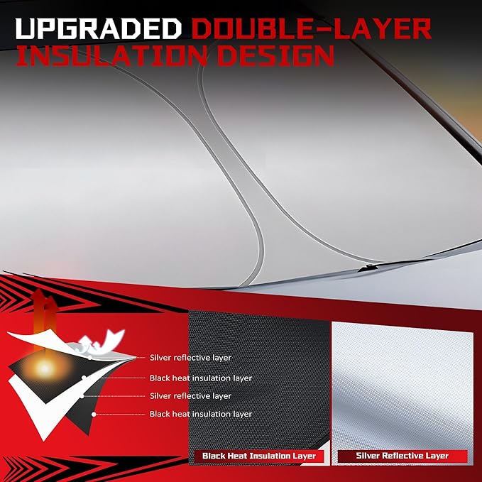 Fonowka Windshield Sun Shade for 2015-2021 Mer-CED-ES-Ben-z C Class W205 C250 C300 C400 Foldable Sun Sunshade for Car Front Window Blocks UV Rays Automotive Interior Protector Custom Fit Accessories